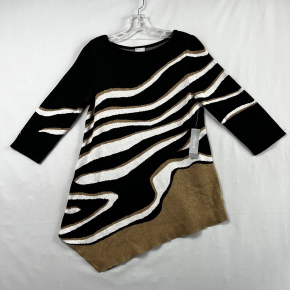 Chico's Sweaters - Chicos 0 Tunic Sweater Women XS Black White Abstract Asymmetrical Hem 3/4 Sleeve